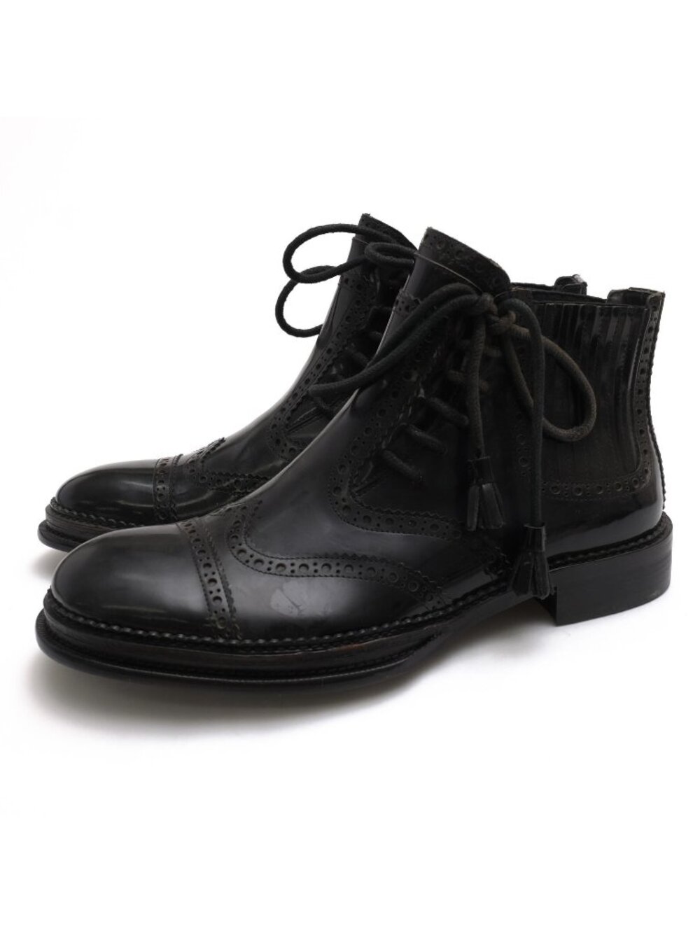 Dolce & Gabbana Side Gore Boots Shoes Leather Black Straight Tip Wingtip Sole